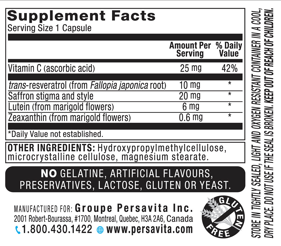 Saffron 2020-PRO ingredient panel on the label.