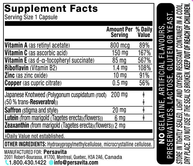 Saffron 2020 ingredients on the label showing components.